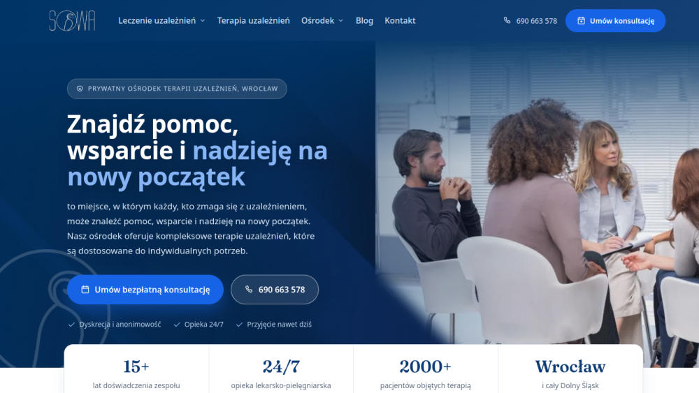 iMarketing project: SOWA Center - addiction treatment center, Wroclaw