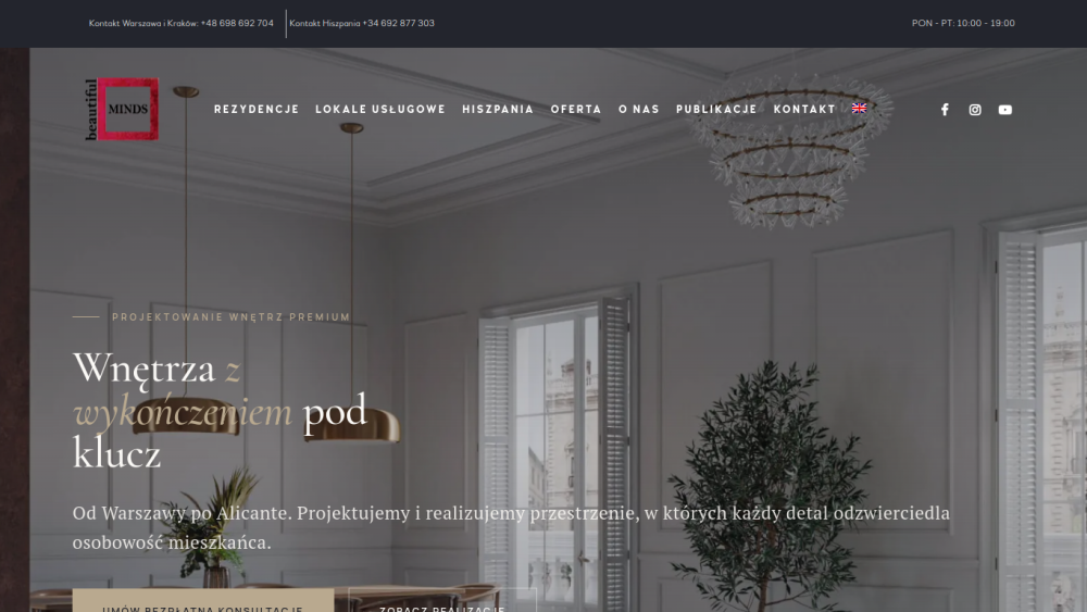 Realizacja iMarketing: Beautiful Minds - pracownia projektowania wnetrz premium, Warszawa