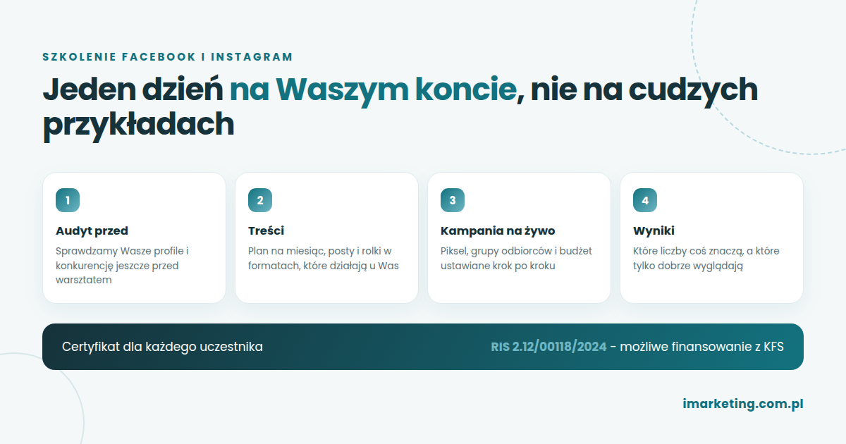 Program szkolenia z Facebooka i Instagrama: audyt, treści, kampania na żywo, analiza wyników